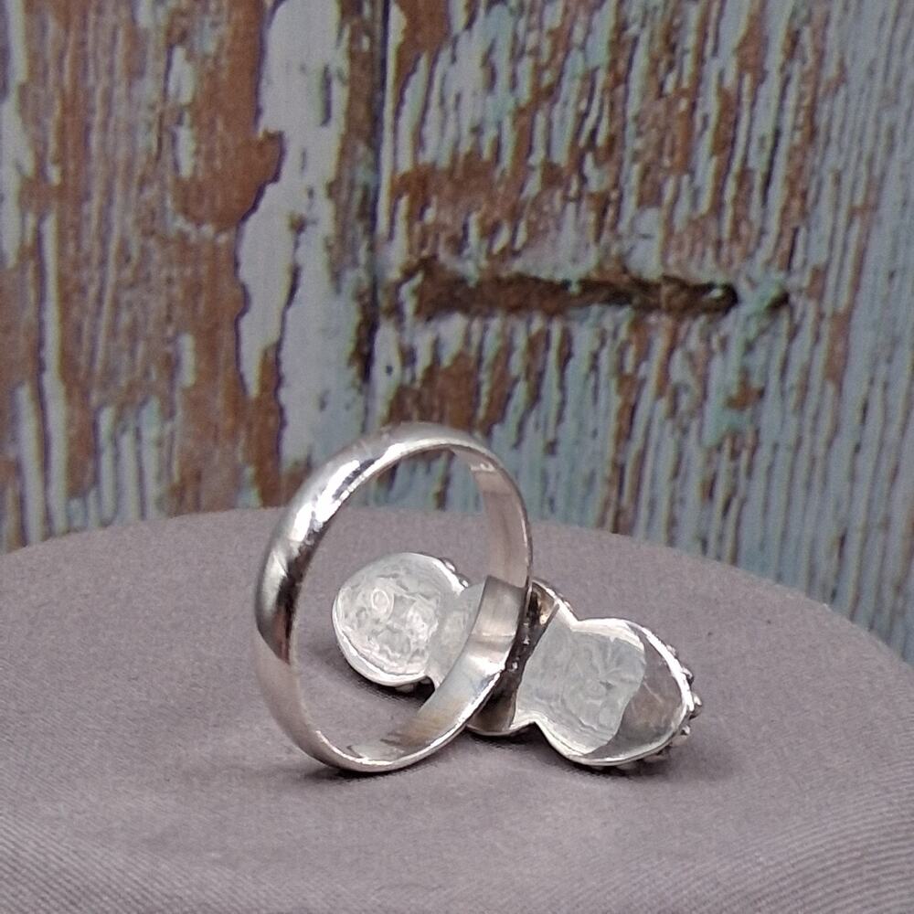 Sterling Silver Royston Turquoise Ring size 9 Dark Green 3 Stone Southwestern - Picture 9 of 10